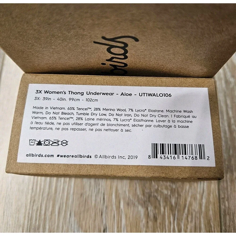 Allbirds Bundle Pair Trino Thong Aloe Briefs Underwear Nimbus Womens's 3X New